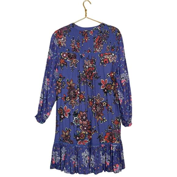 Anthropologie Diana Pintucked Boho Floral Ruffle Hem Dress | Blue | Small - Picture 11 of 11